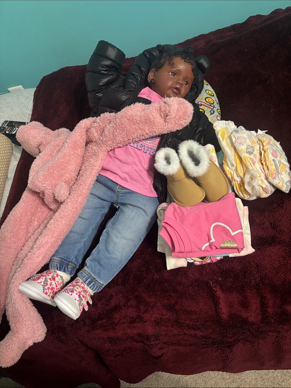 Carter's Plush Pink Doll Outfit with White Sherpa Blanket,Doll is for Sale